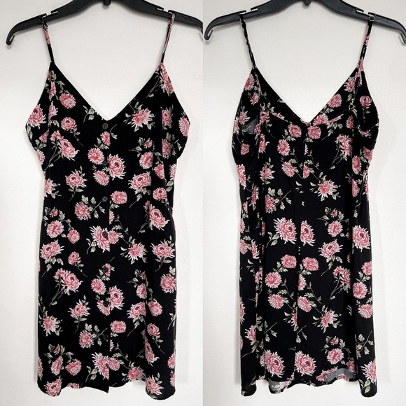 Forever 21 Black Floral Print Button Front Casual Mini Dress - Picture 1 of 3